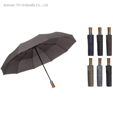 Folding Auto Open & Close with Wooden Handle Rain Umbrella